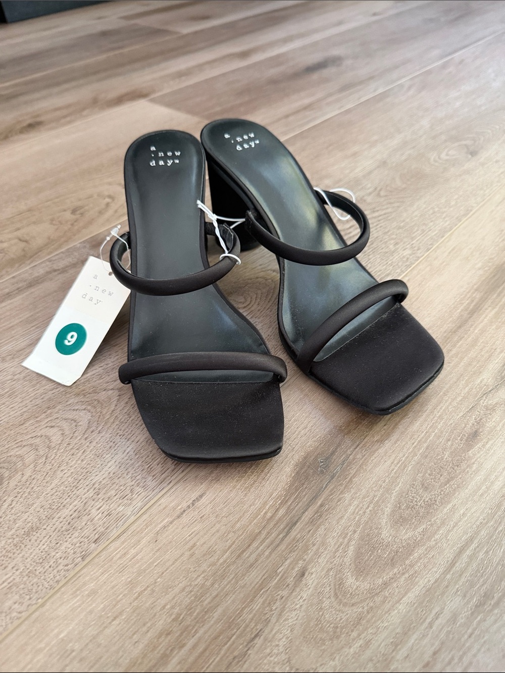 a new day black satin heels